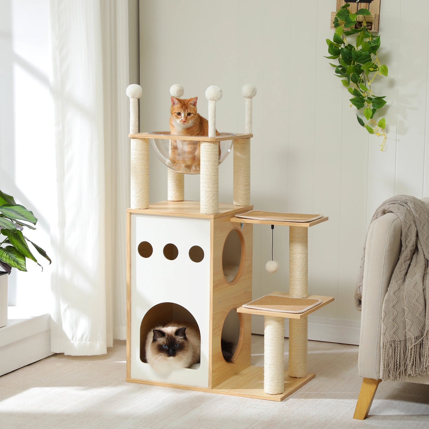 PETEPELA Wooden Cat Tree Tower With Condo And Scratching Posts