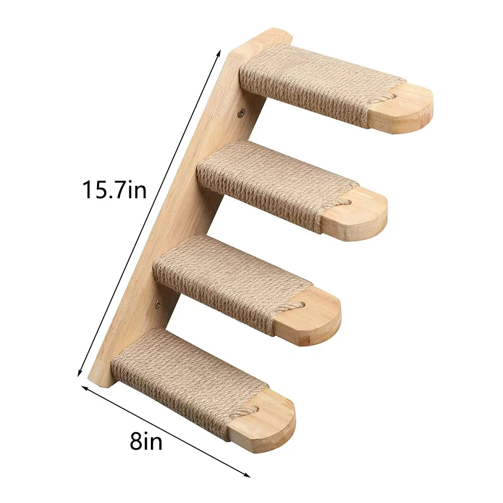 39.4In Wall-mounted Cat Roped Bridge for Indoor Cats Steps with Sisal Wall Wooden Furniture for Sleeping Playing Climbing