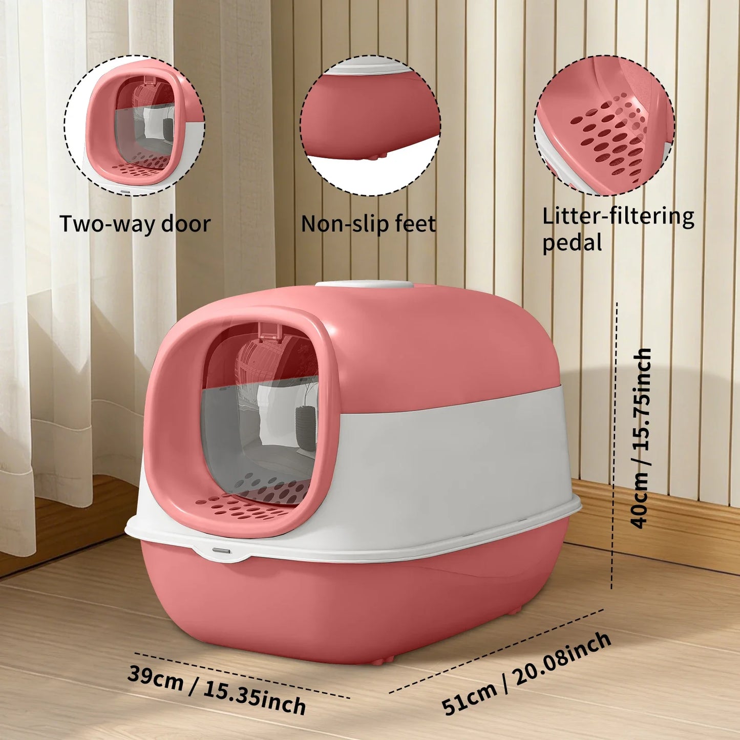 Switchable Open/Semi-Enclosed Cat Litter Box, Extra Large Jumbo Size for Multi-Cat Households, Splash-Proof and Anti-Tracking, Dual-Mode Over-the-Top Litter Pan, Low-Entry for Easy Cleaning，Suitable for cats of different si