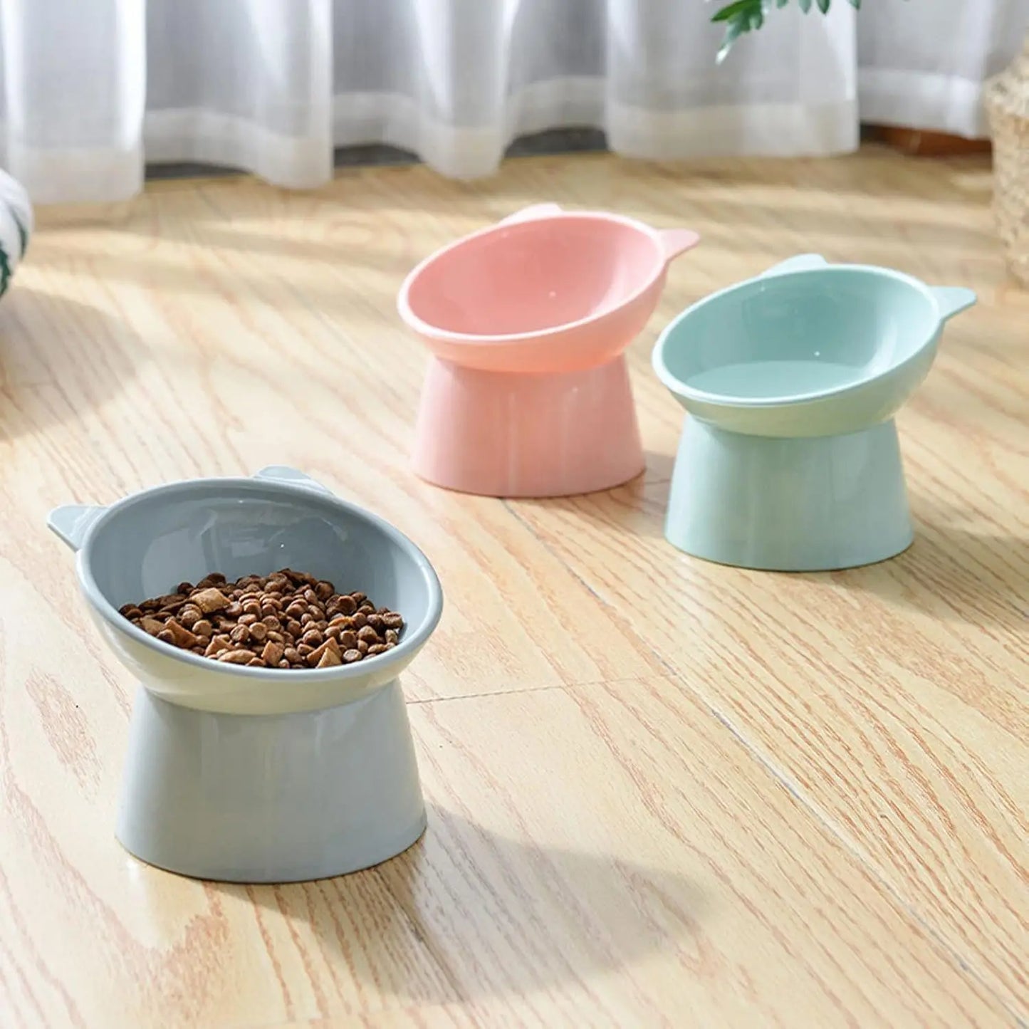 Tilted Cat Food Bowl - Whisker Friendly, Anti Vomiting, Slanted, Cat Bowl, Blue