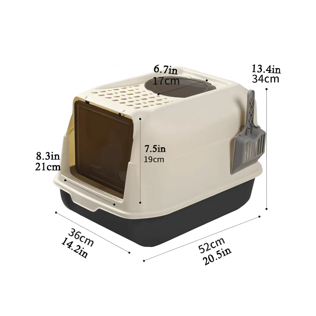 [Extra Large Cat Litter Box] Closed/Open Covered Litter Box with Litter Scoop, Detachable Lid, High Rim Splash-Proof Design,Easy