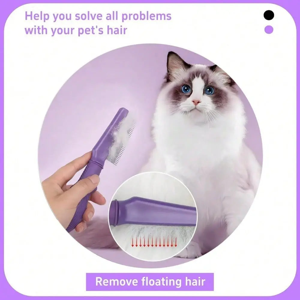 Steel Pet Comb For Dogs Cats Shedding Detangling Brush With Non Slip Rubber Handle Gentle Grooming Tool For Long Short Hair