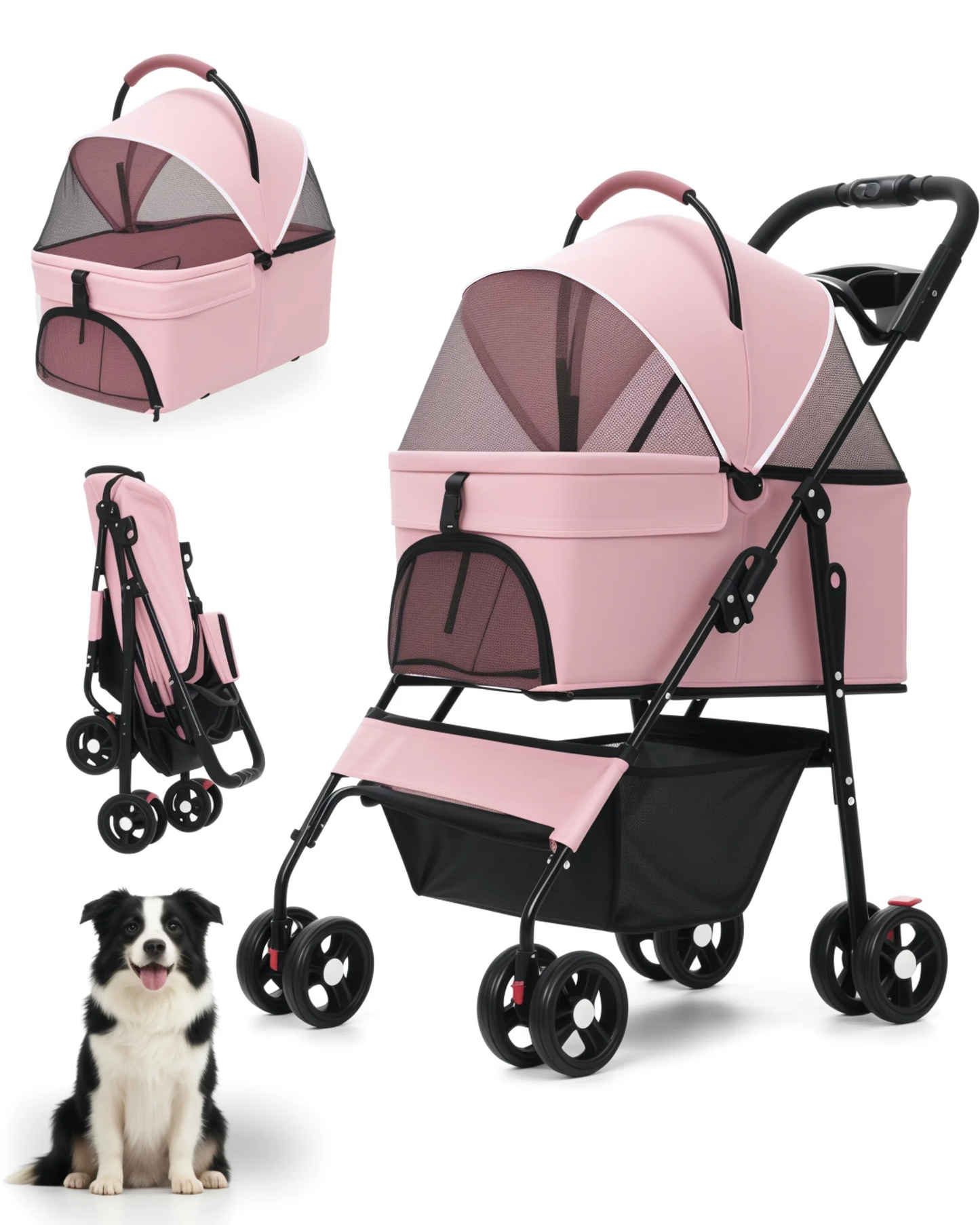 Cabusatly 2-In-1 Pet Stroller Foldable For Small Dogs And Cats