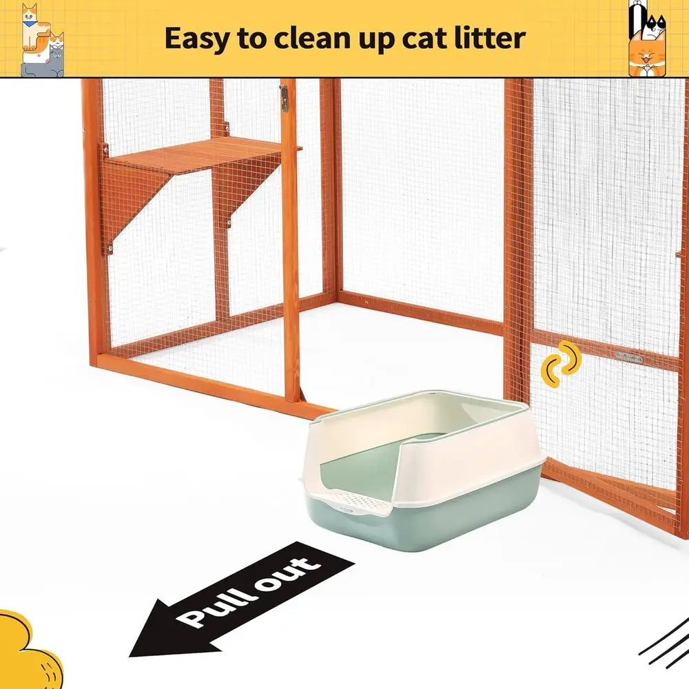 Outdoor Catio with Multi-Level Cat Enclosure and Waterproof Roof
