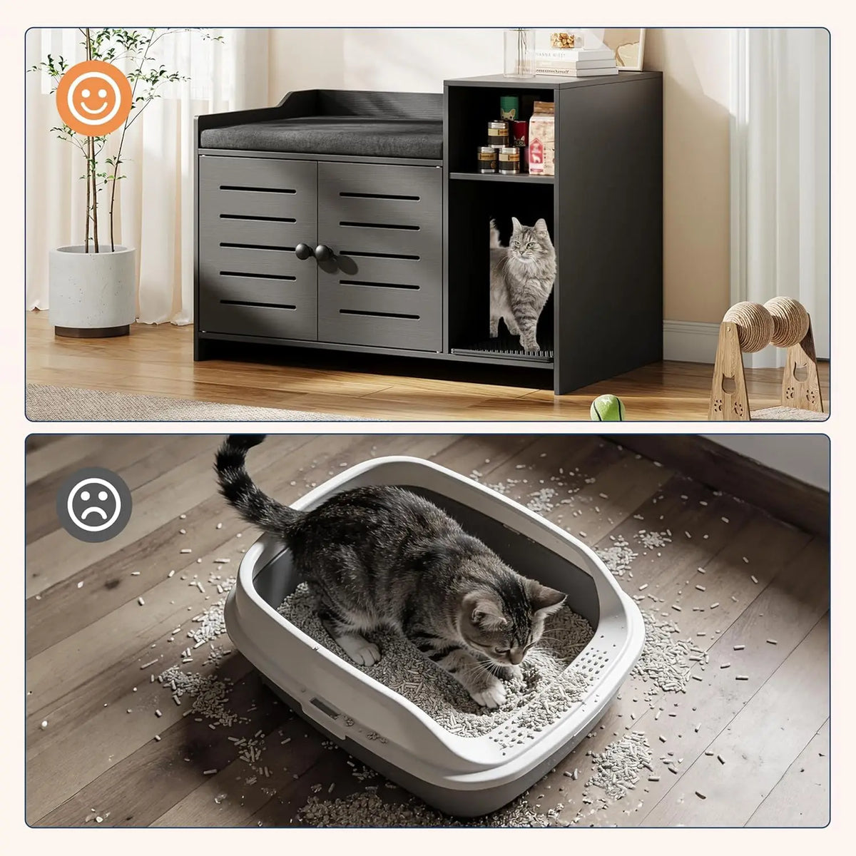 Farmhouse Cat Litter Box Enclosure Scratch Pad Storage Cabinet