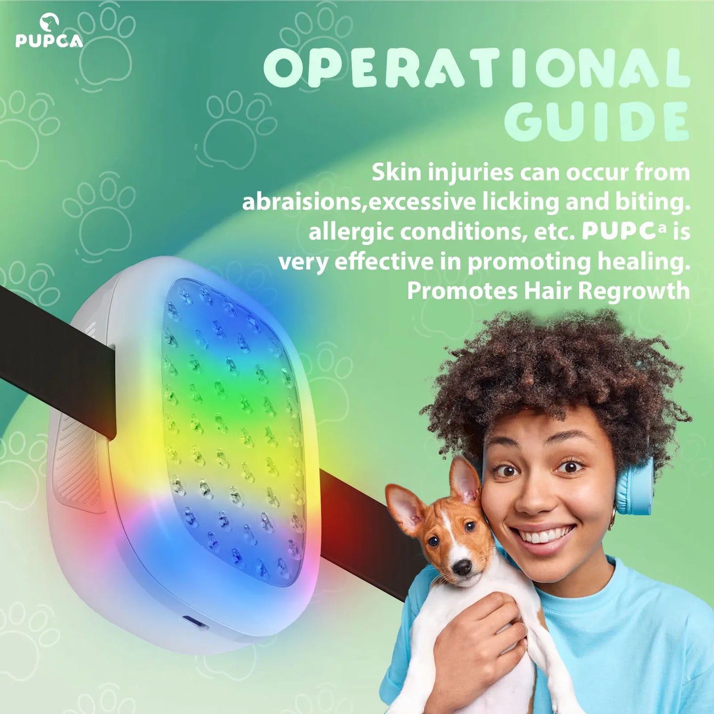 Pet Red Light Therapy Device for Dogs Cats Hand-Free Infrared 940nm 650nm 520nm LED Dog Arthritis Joint Pain Relief Wearable Vet Device Cold Laser Skin Infections Treatment 5 Wavelengths Light Therapy Module Collar for Puppy