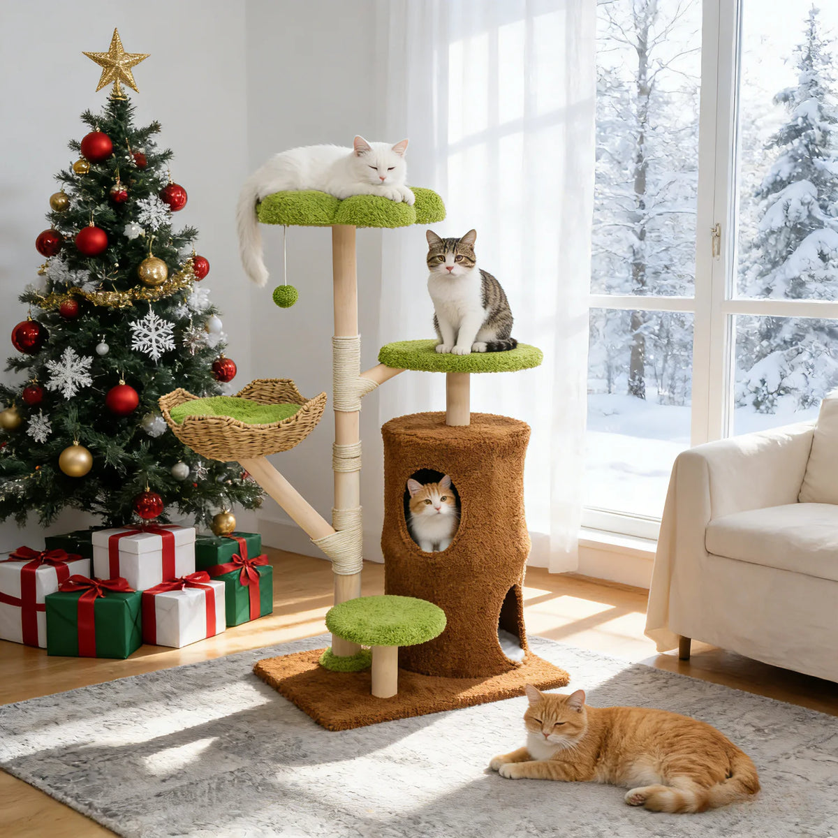 BINGOPAW Multi-Level Cat Tree With Sisal Scratching Posts