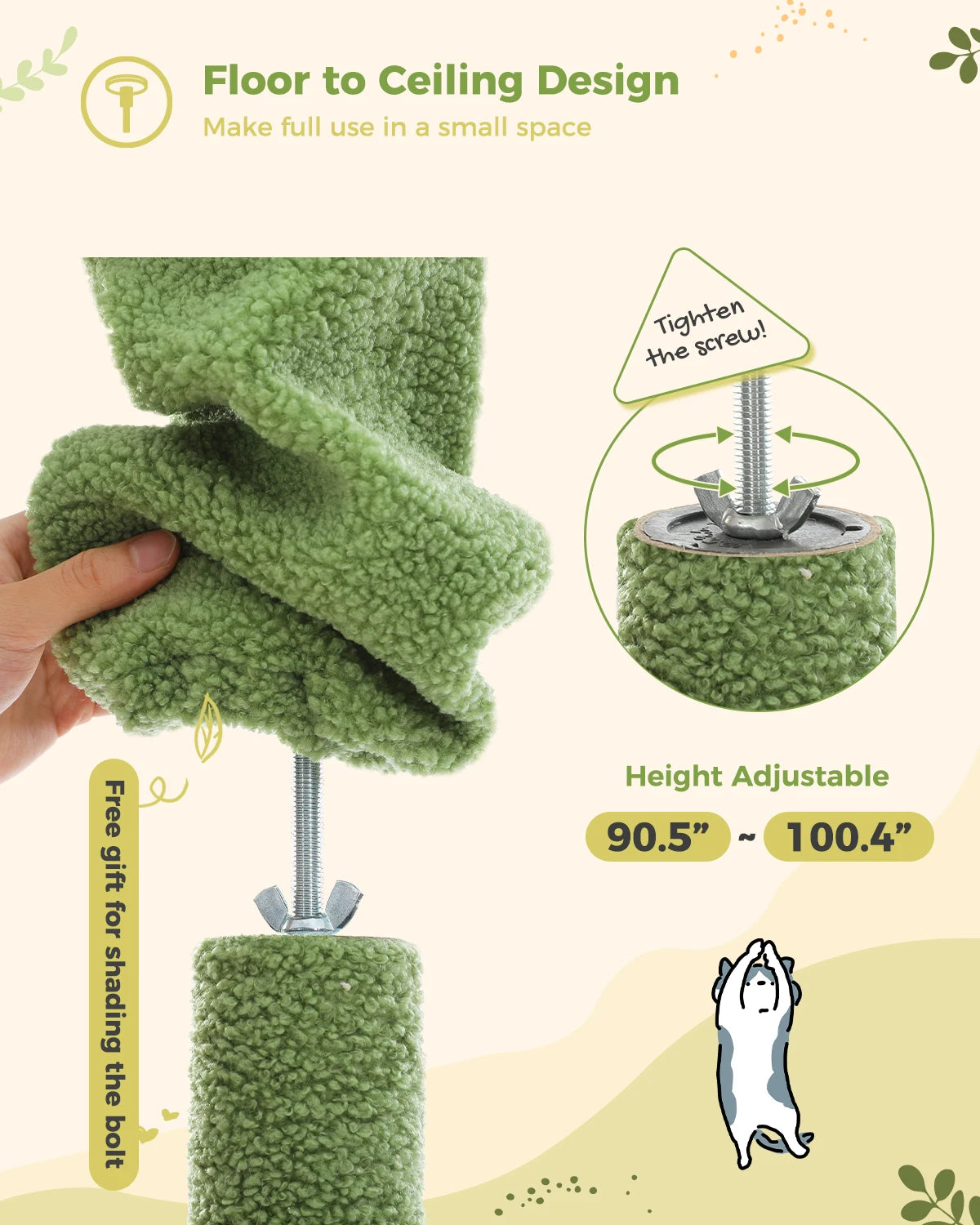 PETEPELA Cactus Cat Tree Floor To Ceiling Adjustable Tower by Annie N Poe Cattastic Supplies