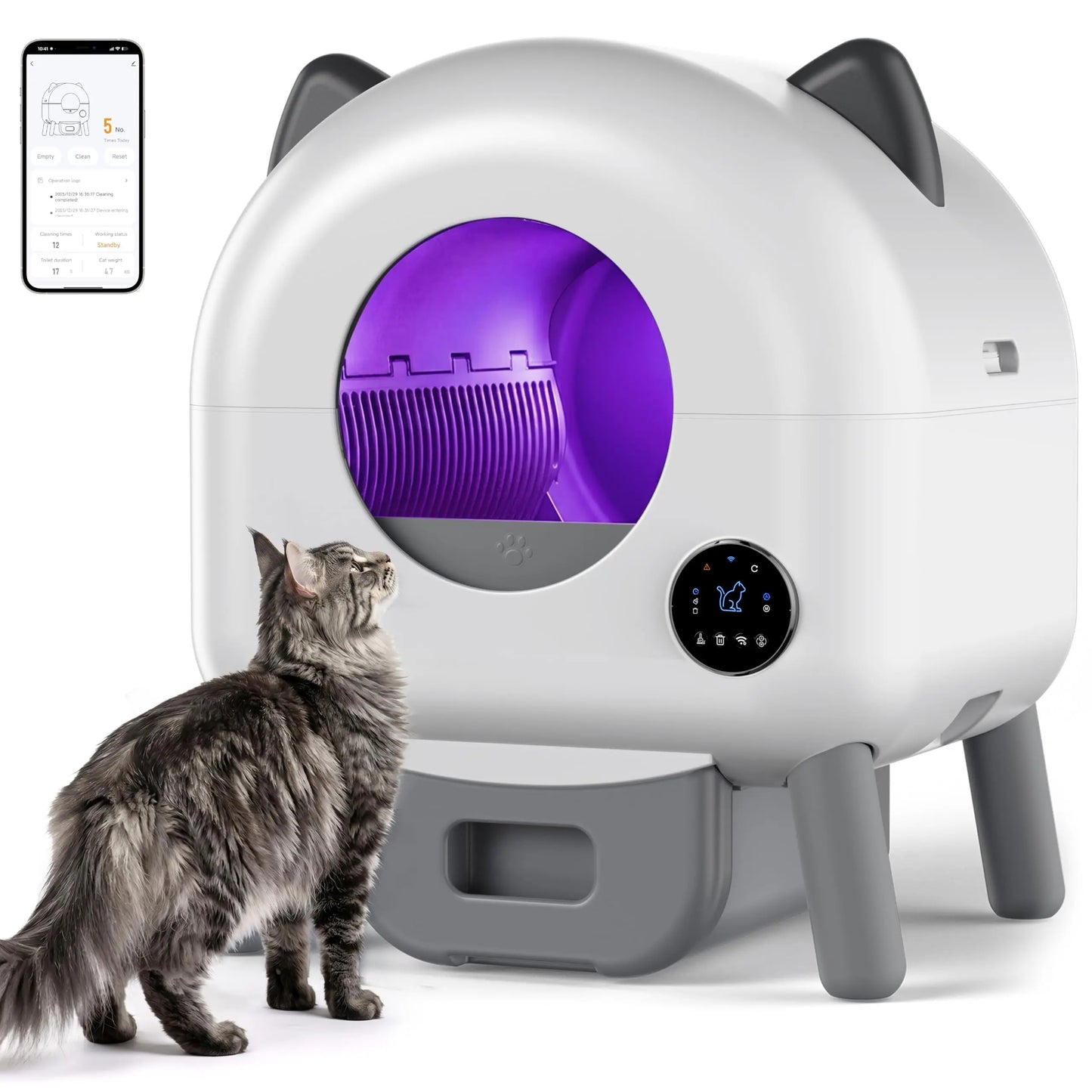 Automatic Self Cleaning Cat Litter Box, 72L Large Capacity For Multiple Cats, App Controlled, Odor Control, Quiet Safe Design