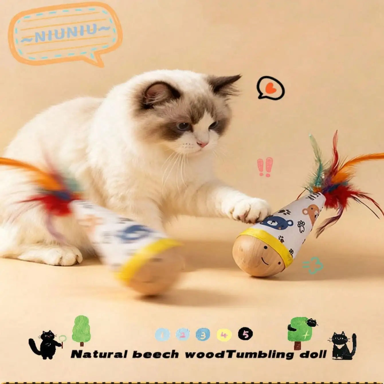 1pc Funny Feather Tumbler Cat Teaser Toy, Self-Entertainment & Boredom Relief, Scratch-Resistant & Bite-Resistant Interactive Toy, Indoor Cat Teaser Wand, Provides Exercise And Entertainment For Cats, Suitable For Large And S