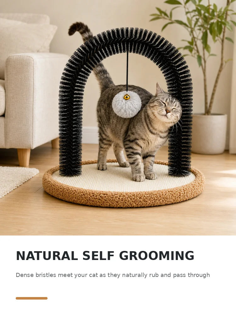 Cat Self Groomer Arch With Sisal Scratcher And Hanging Ball