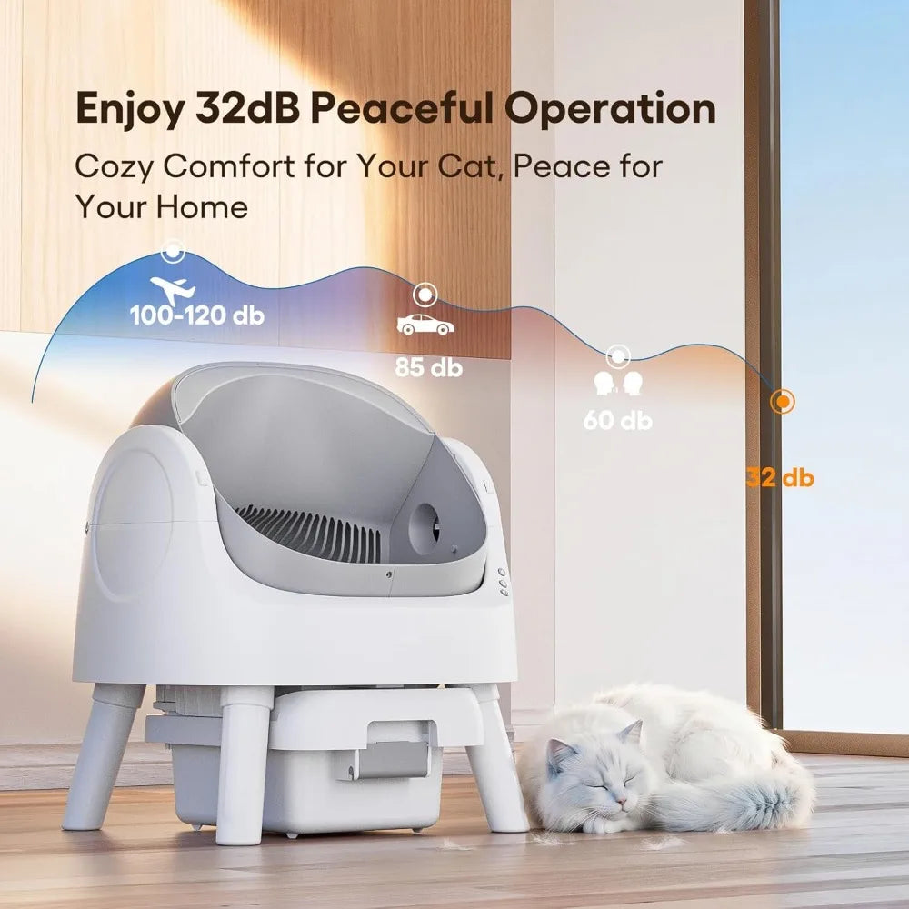 Self-Cleaning Cat Litter Box, Automatic for Multiple Cats, Safety Sensors, Open-Top