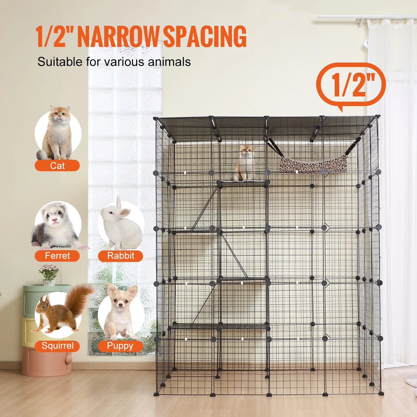 SucceBuy Large Cat Cage Detachable Metal Wire Cat Enclosure with Front Doors Hammock Ramp ladders Crate Exercise Place for Cat
