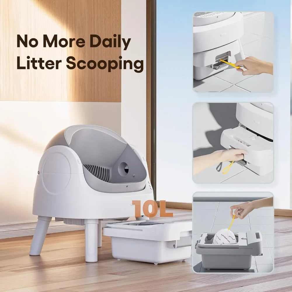Self-Cleaning Cat Litter Box, Automatic for Multiple Cats, Safety Sensors, Open-Top