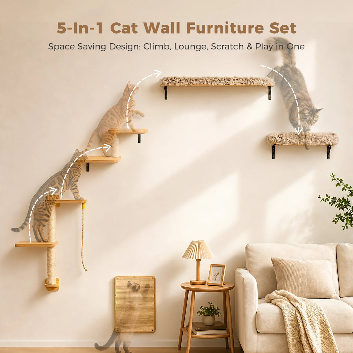 PAWZ Road Wooden Cat Wall Climbing Shelves With Scratching Posts