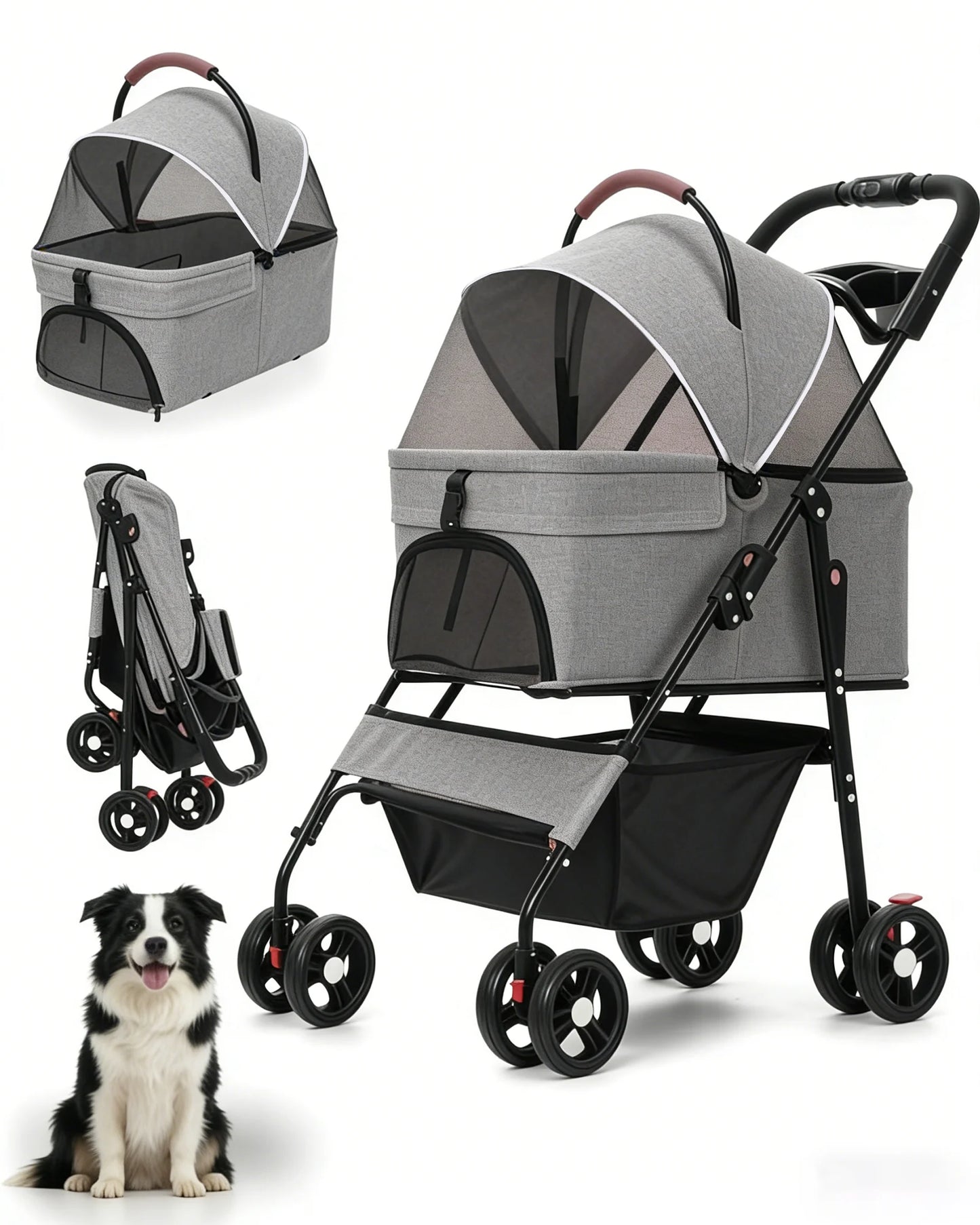 Cabusatly 2-In-1 Pet Stroller Foldable For Small Dogs And Cats