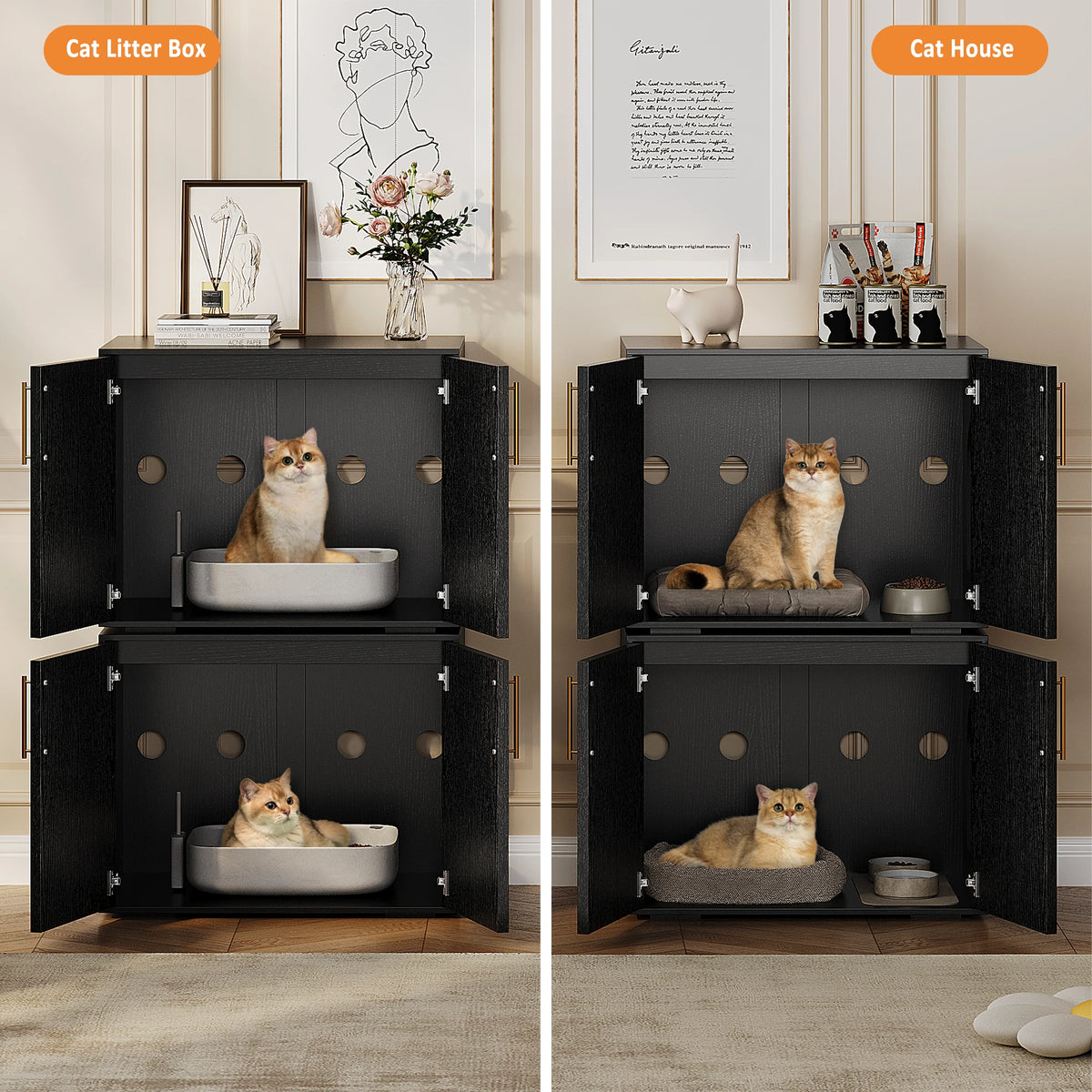 HiMISS Hidden Cat Litter Box Enclosure With Barn Doors
