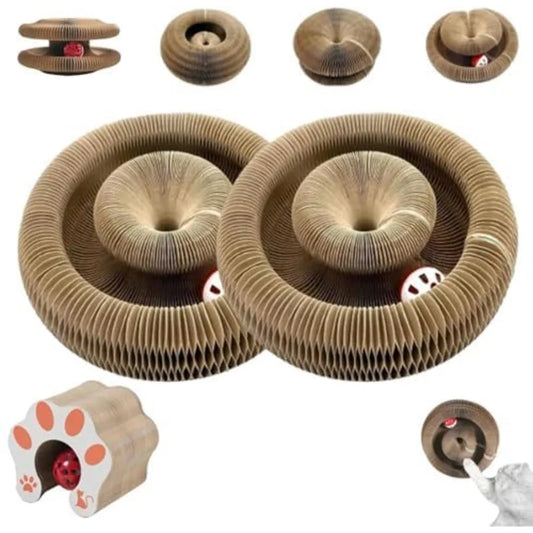 Magic Organ Cat Toy for Indoor Cats Foldable Recyclable Accordion Scratcher Board with Ball Interactive Play Pad in Multi-Color