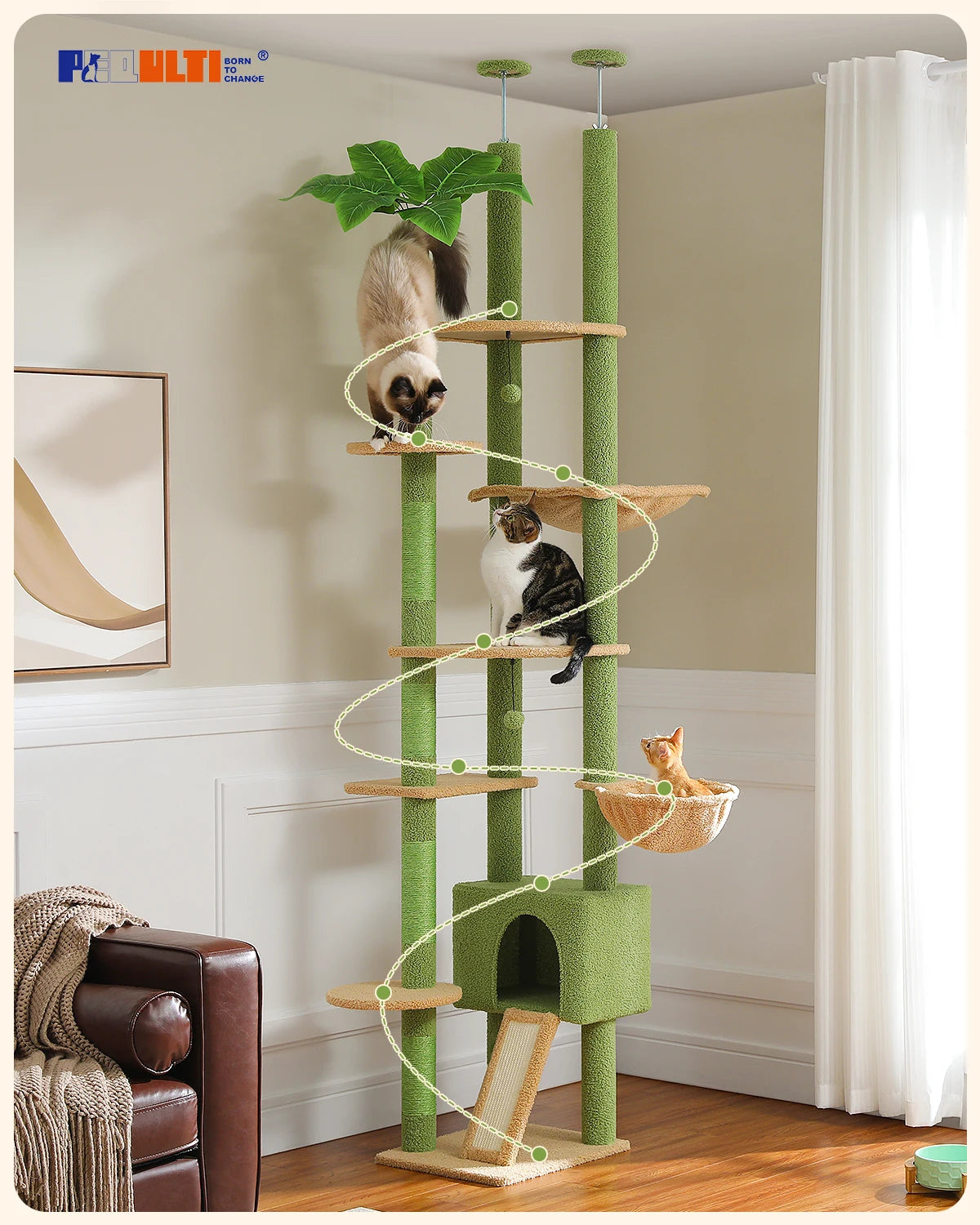 PETEPELA Cactus Cat Tree Floor To Ceiling Adjustable Tower by Annie N Poe Cattastic Supplies