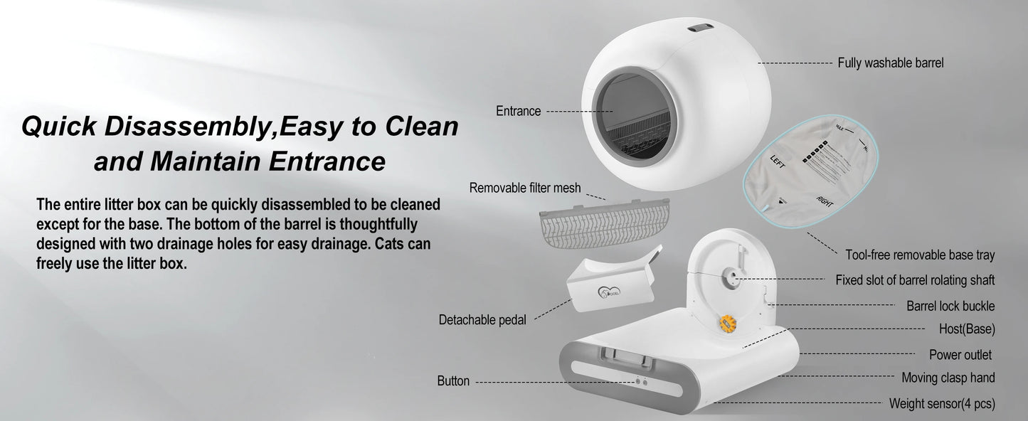 DOEL 65L Self-Cleaning Cat Litter Box App Control, ONLY Supports 2.4G WiFi w/Litter Mat&Trash Bags, Fit for Tofu & Mixed Litter