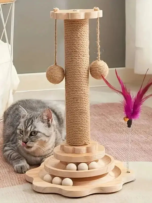 1pcs high-quality cat scratch board rotating platform - wooden fiber chew toy, durable and non shedding cat tree stand, vertical