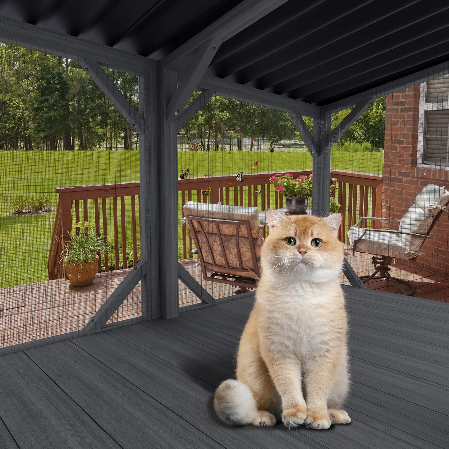 Cat Window Box, 43.3" Catio Outdoor Cat Enclosure with Bug Proof Net for Sunbathing, Napping & Viewing, Window Perch Cat Cage