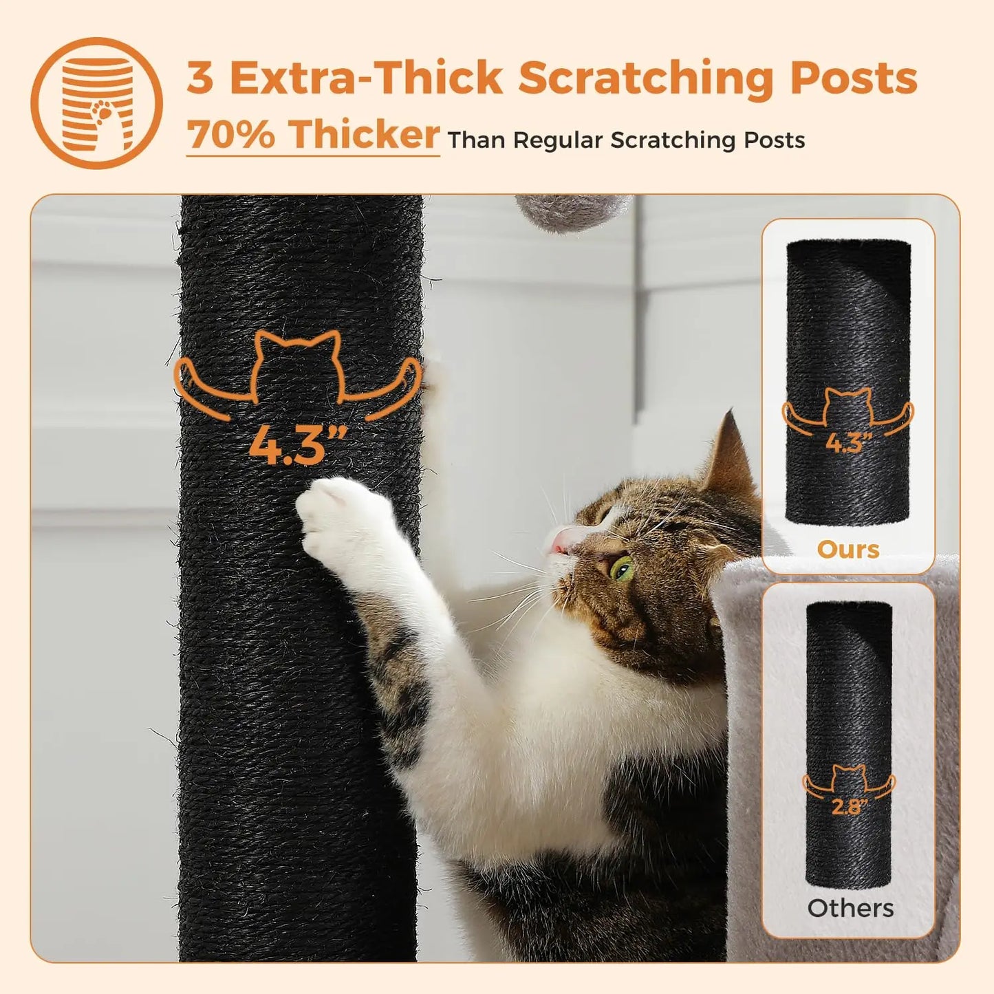 Cat Tree for Indoor Cats Adult, 45-Inch Heavy Duty Cat Tower with Sisal Scratching Ramp, 2 Cat Condo for Extra, Customized