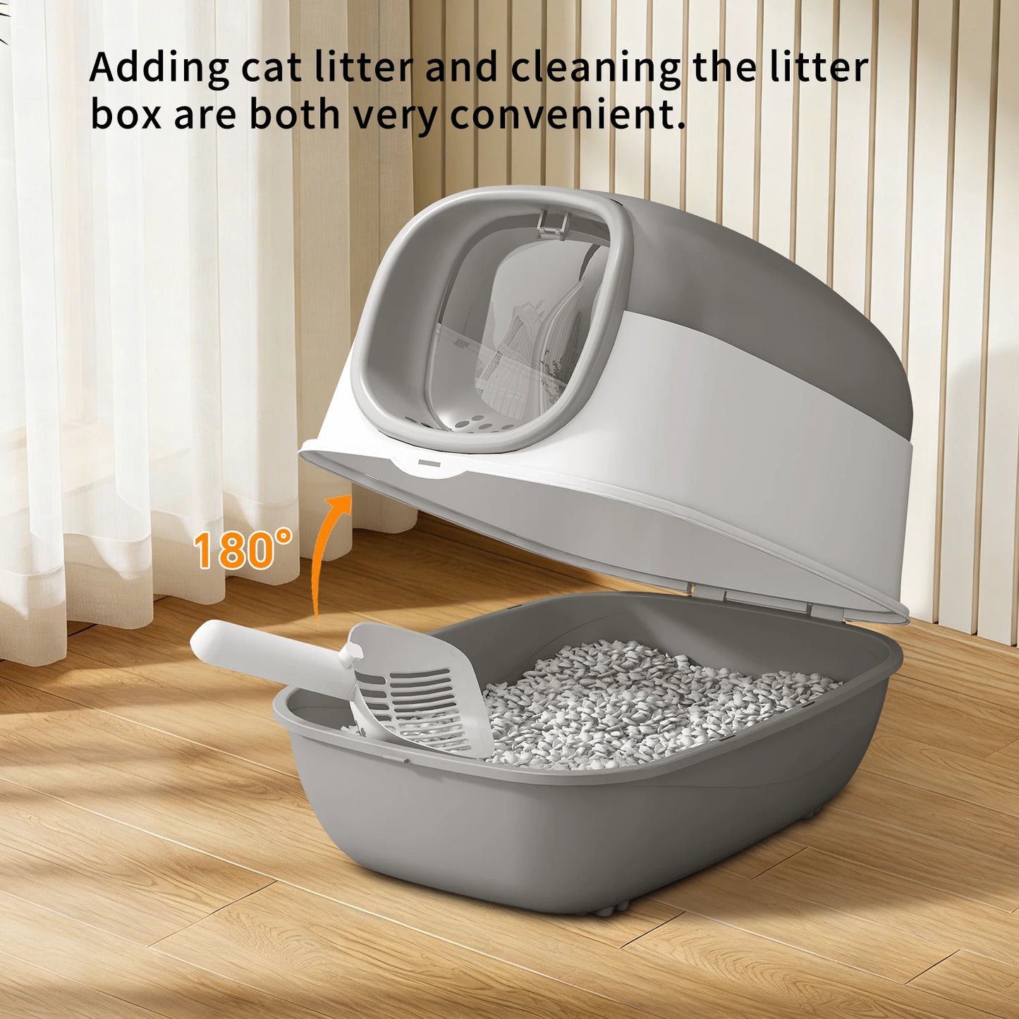 Switchable Open/Semi-Enclosed Cat Litter Box, Extra Large Jumbo Size for Multi-Cat Households, Splash-Proof and Anti-Tracking, Dual-Mode Over-the-Top Litter Pan, Low-Entry for Easy Cleaning，Suitable for cats of different si