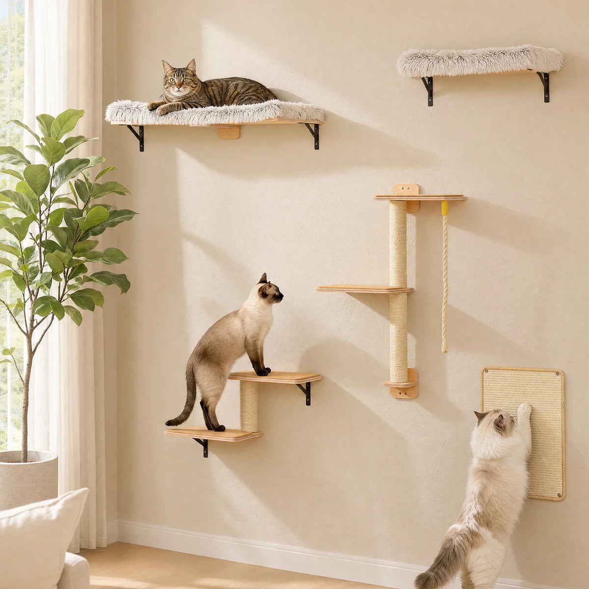 PAWZ Road Wooden Cat Wall Climbing Shelves With Scratching Posts