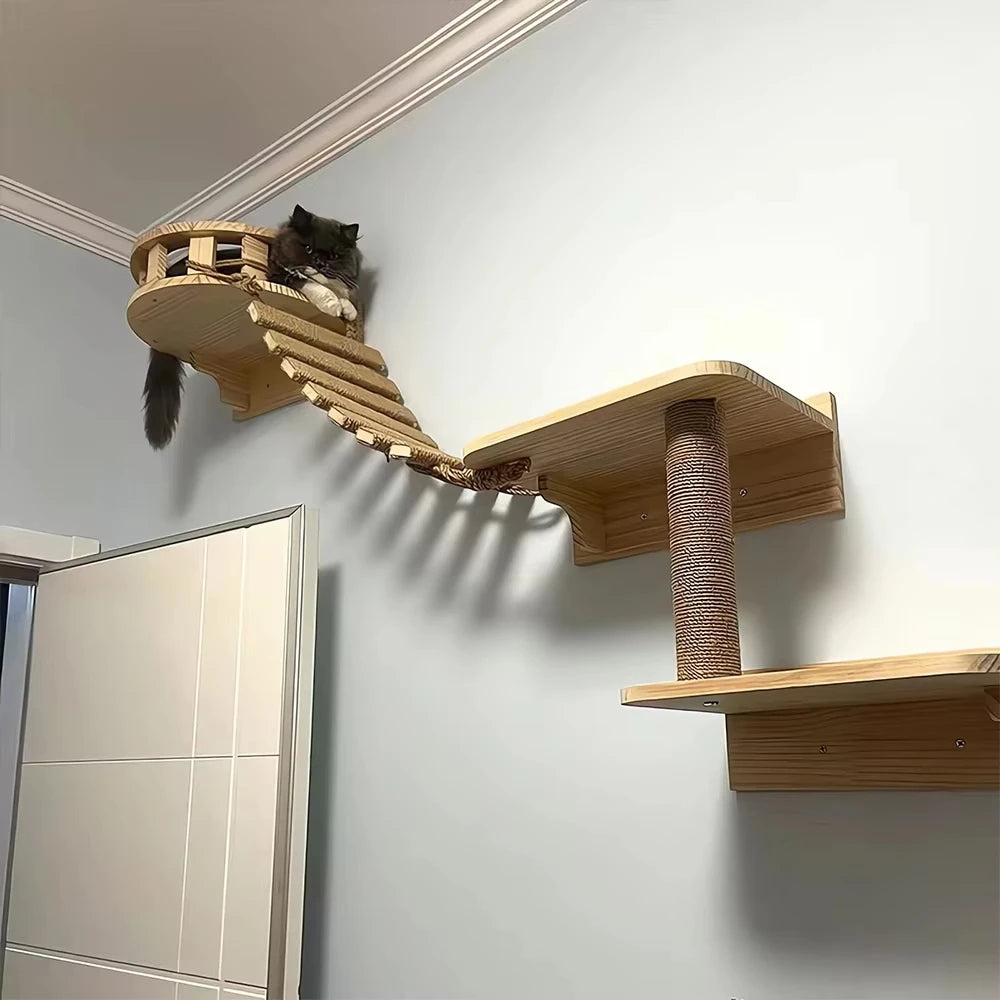 39.4" Cat Bridge for Cage Sisal Rope Ladder Wooden Pet Furniture Kitten Step Scratcher Toys Scratching Post Tree Cat Accessories