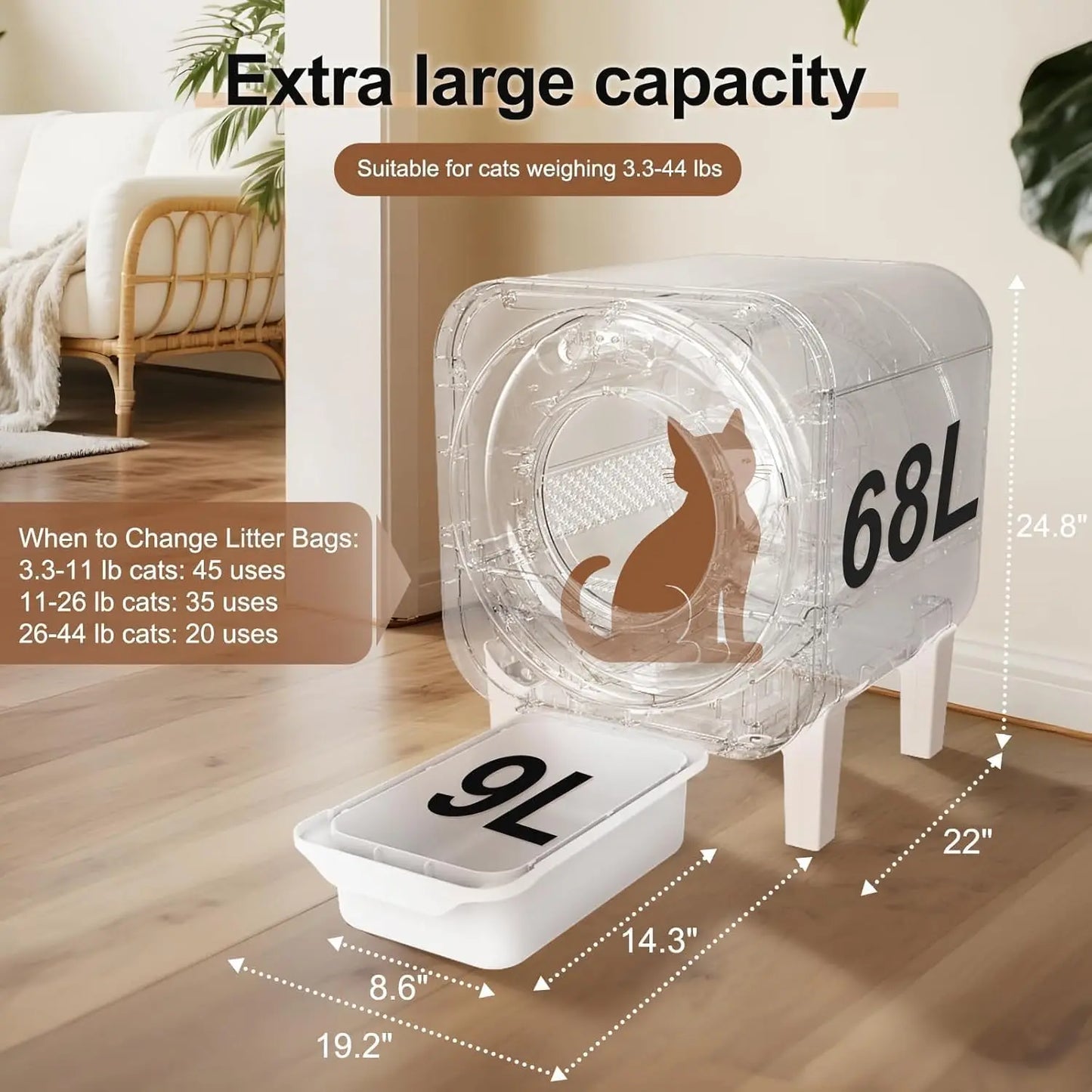 Self Cleaning Litter Box, 68L Large Capacity Automatic Cat Litter Box Self Cleaning for Multiple Cats, Automatic, Customized