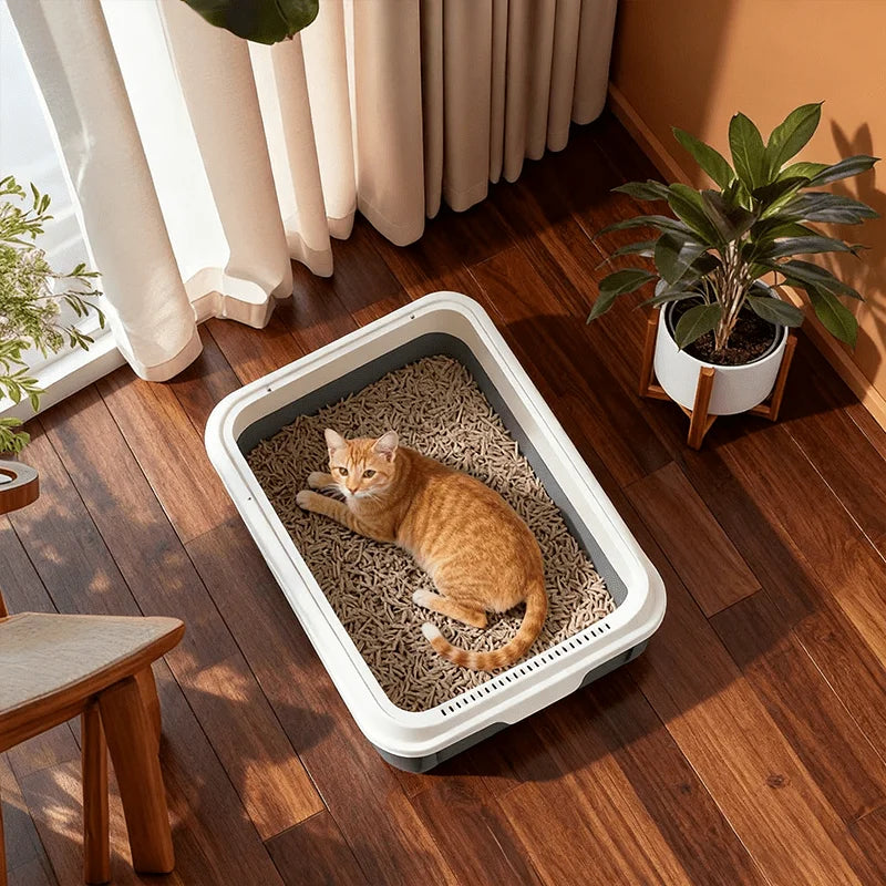[Extra Large Cat Litter Box] Closed/Open Covered Litter Box with Litter Scoop, Detachable Lid, High Rim Splash-Proof Design,Easy