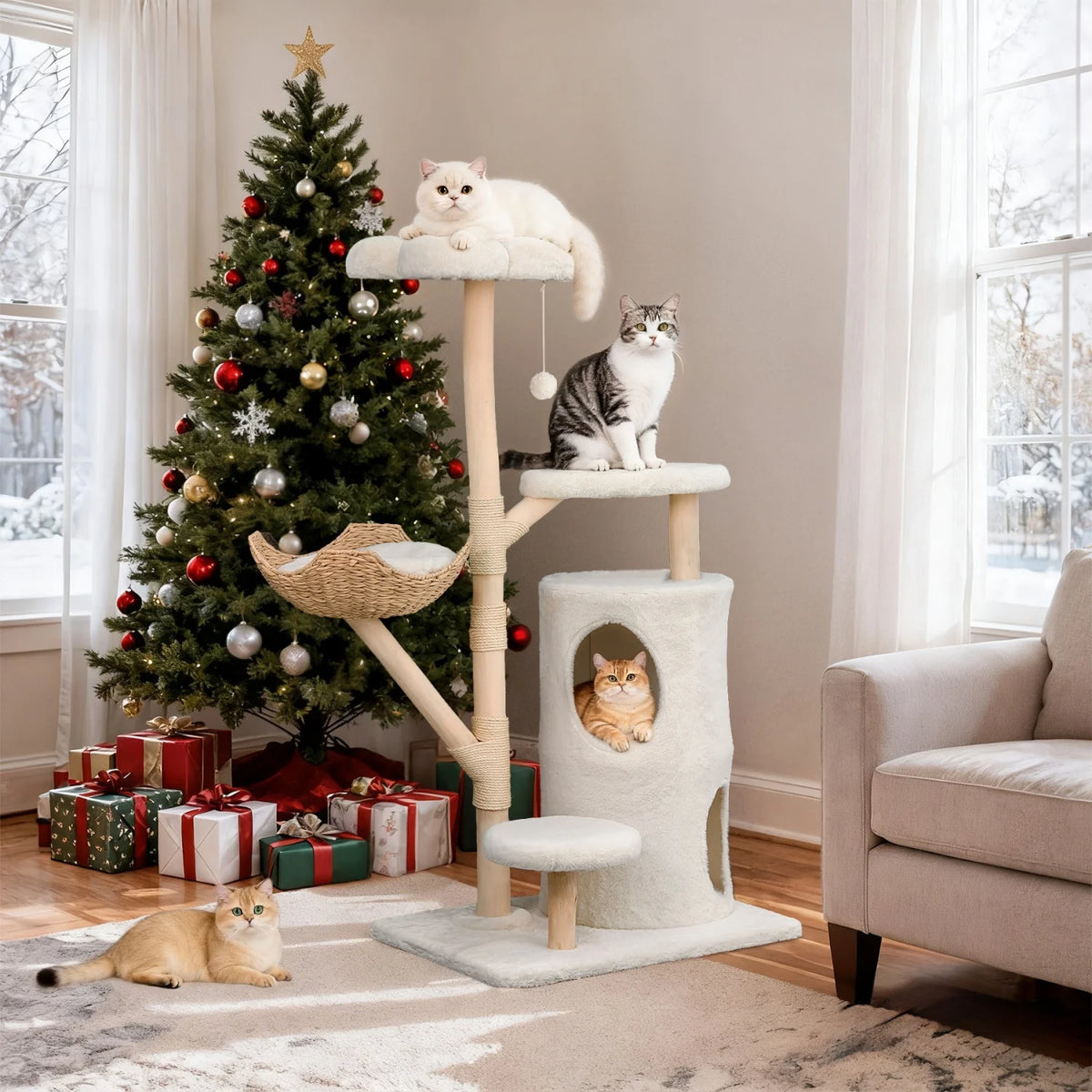 BINGOPAW Multi-Level Cat Tree With Sisal Scratching Posts