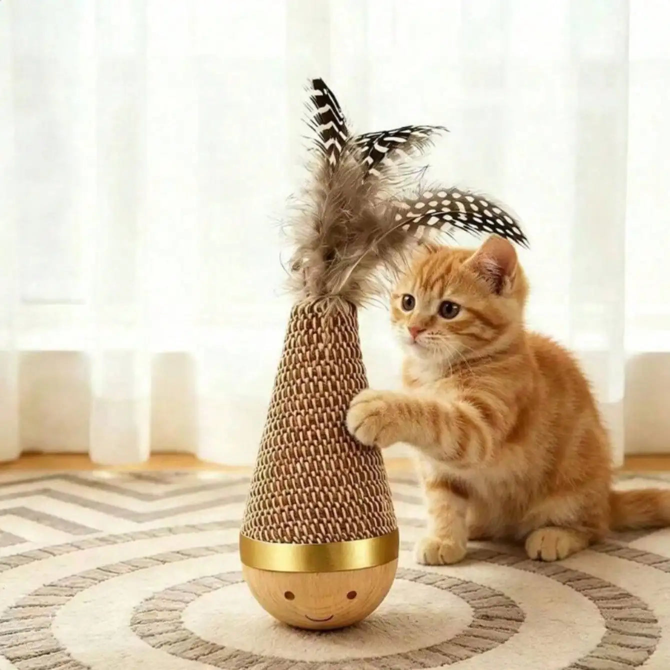 1pc Funny Feather Tumbler Cat Teaser Toy, Self-Entertainment & Boredom Relief, Scratch-Resistant & Bite-Resistant Interactive Toy, Indoor Cat Teaser Wand, Provides Exercise And Entertainment For Cats, Suitable For Large And S