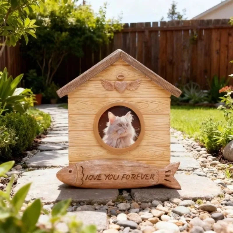 Wood Look Resin Pet Urn With Photo Box Memorial Keepsake by Annie N Poe Cattastic Supplies