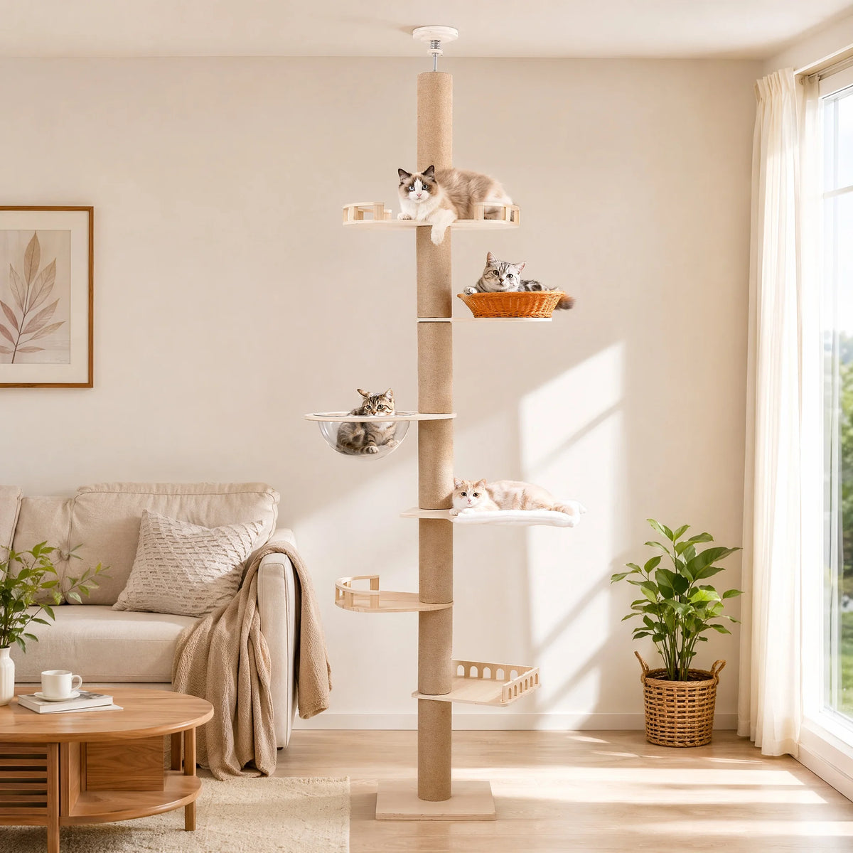 Adjustable Cat Tree With Sisal Posts Hammock And Cozy Capsule