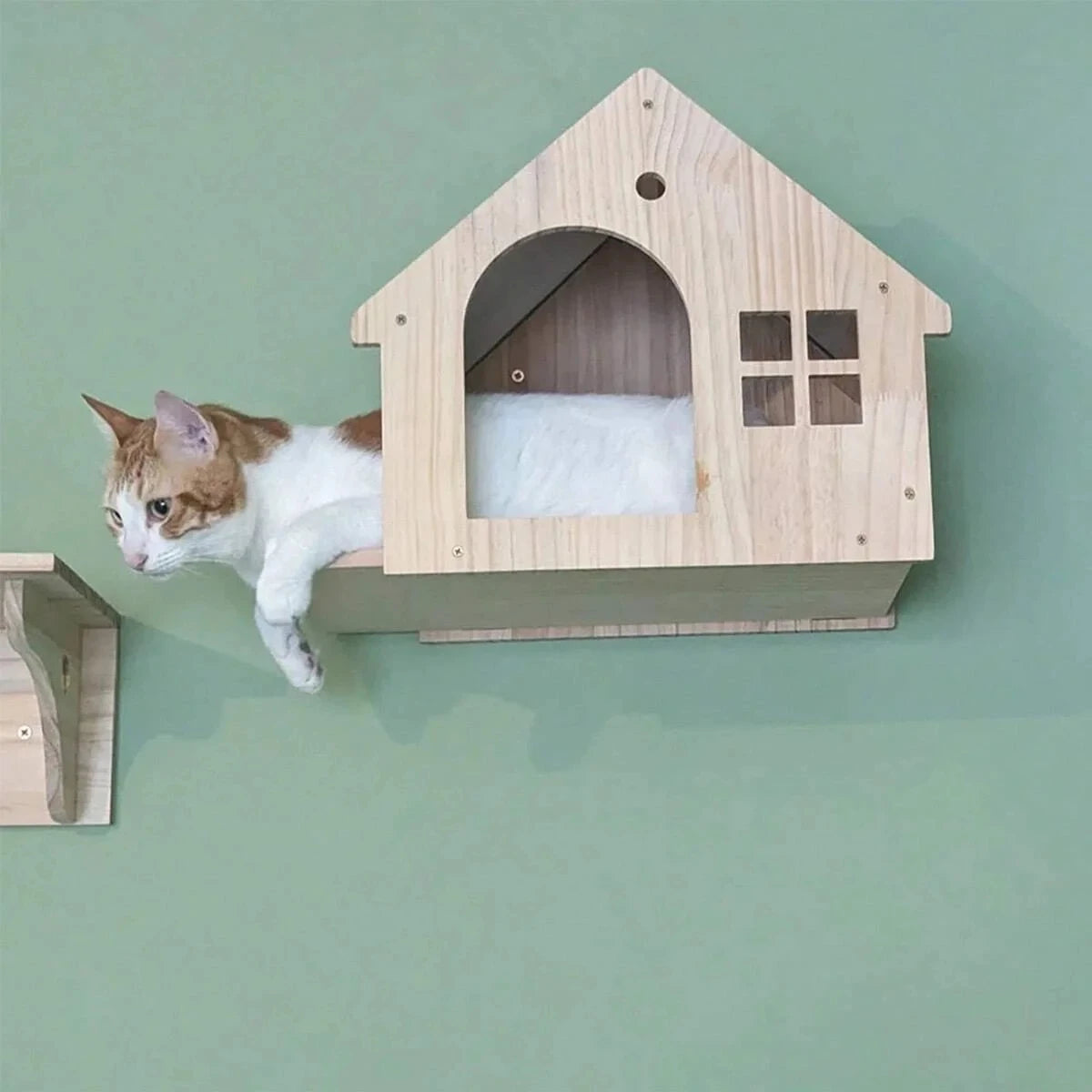 1pc Wall Mounted Cat Condo Villa Wooden Cats Climbing Floating Shelf Kitten House Wall Furniture for Sleeping and Resting
