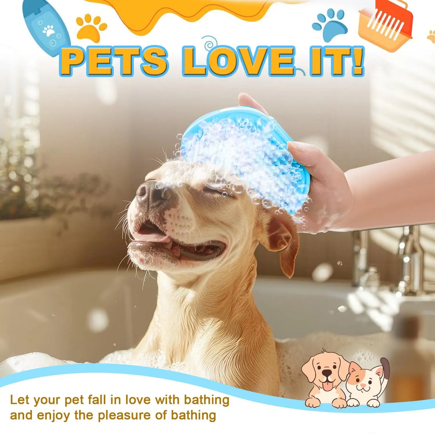 Pet Bath Brush Silicone Grooming Device for Dogs and Cats