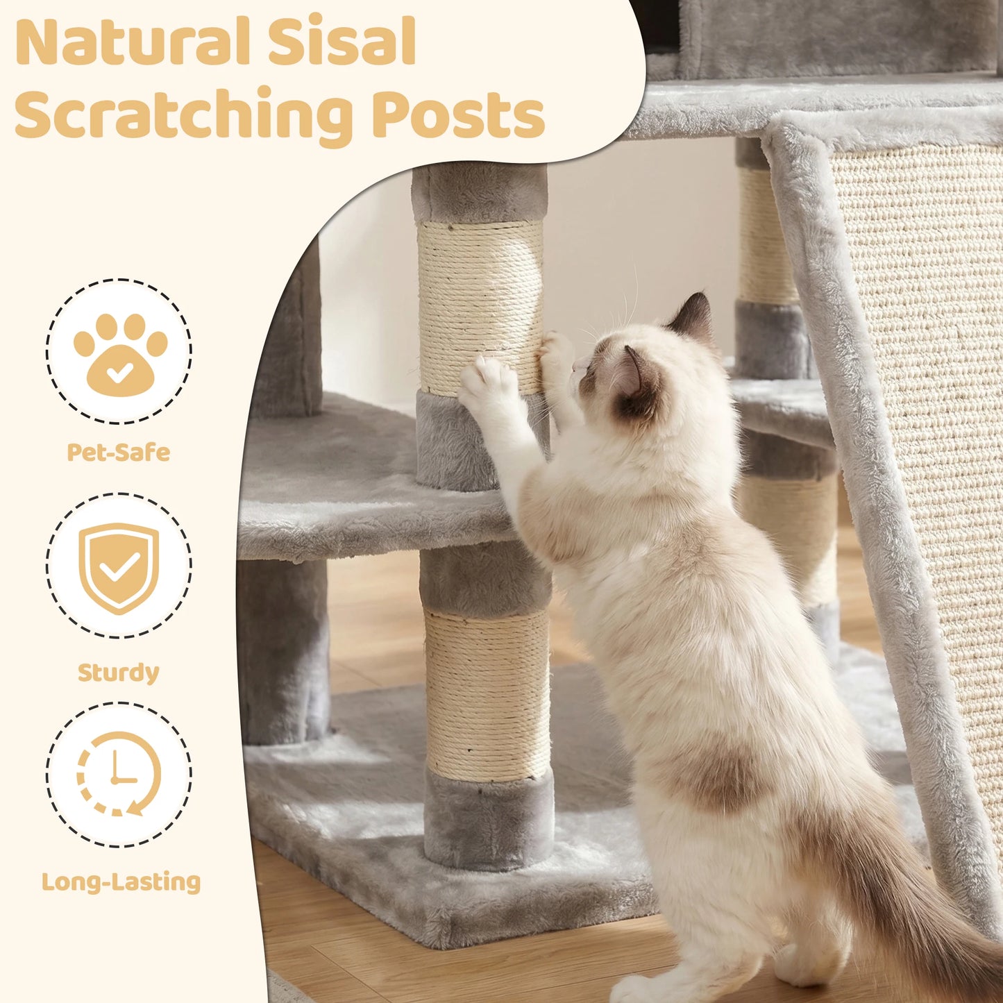 FOOWIN 173cm 68in Large Multi Level Cat Tree Tower Indoor Activity Center 2 Condos 3 Plush Perches Scratching Post Kitten Pet