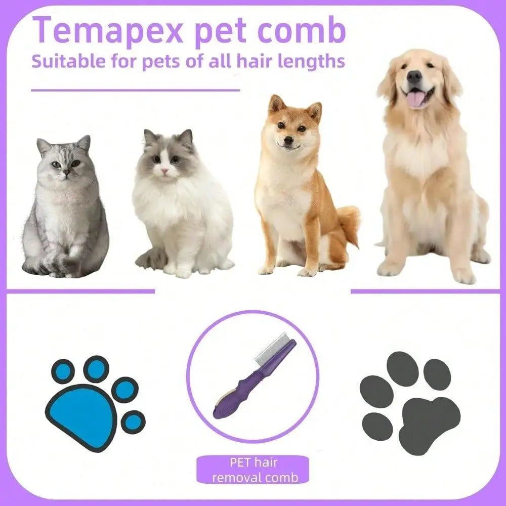 Steel Pet Comb For Dogs Cats Shedding Detangling Brush With Non Slip Rubber Handle Gentle Grooming Tool For Long Short Hair