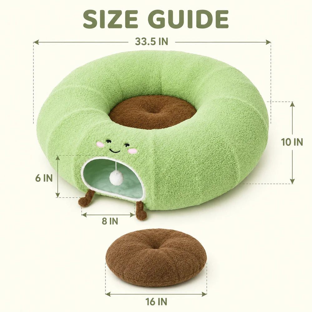 Convertible Cat Tunnel Bed With Plush Donut And Removable Cushion