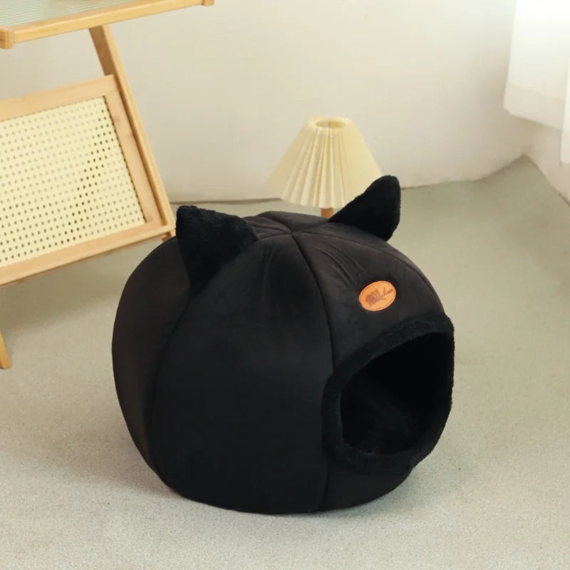 Black New Deep Sleep Comfortable Winter Cat bed Small mat Basket Puppy House products Pet tent Comfortable Cave