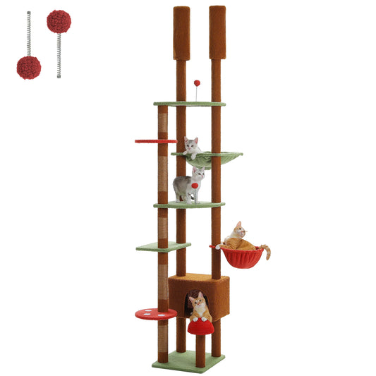 PETEPELA Cat Tree Floor To Ceiling Tower With Condo Hammock