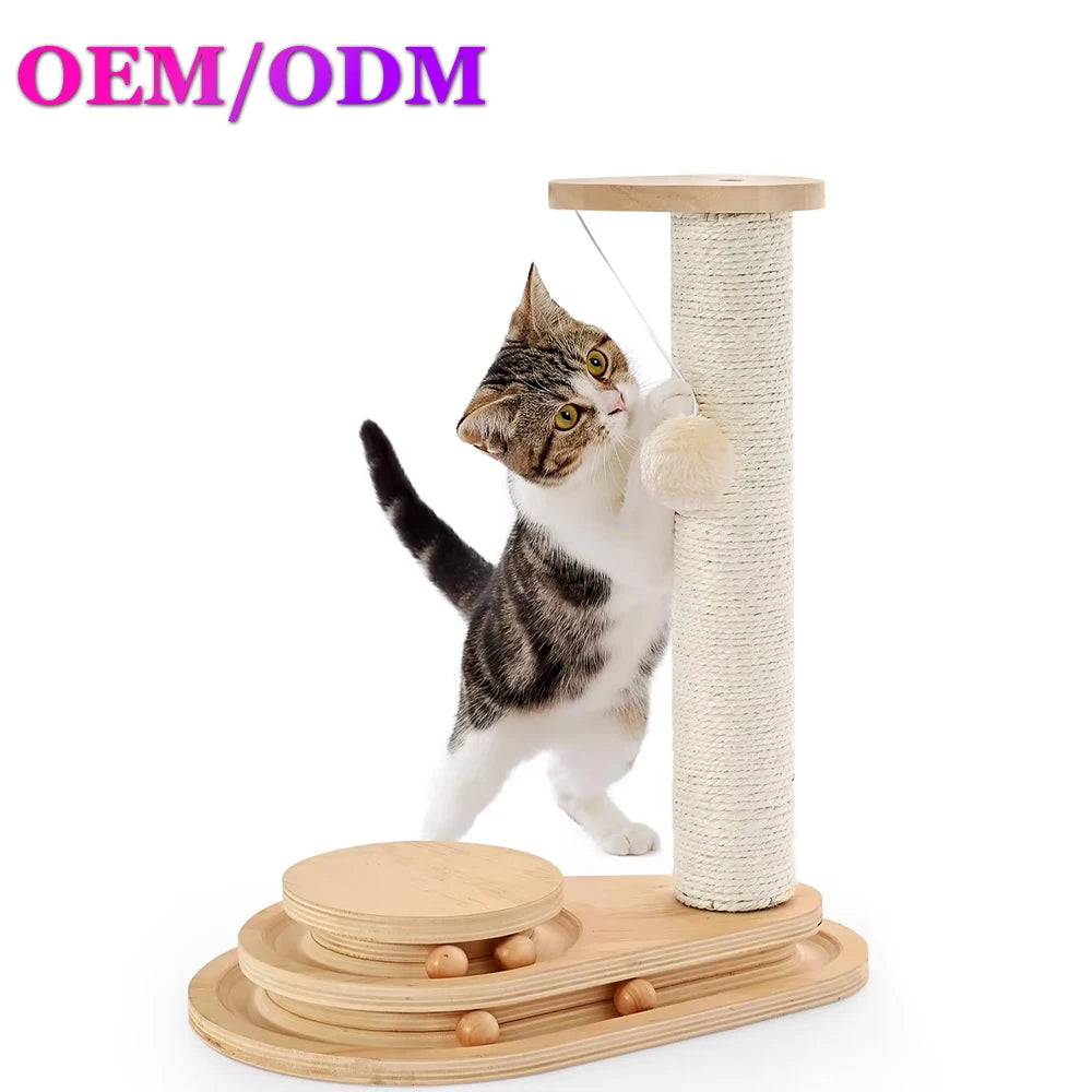Sturdy Wood Cat Tree With Sisal Scratching Post And Lounges