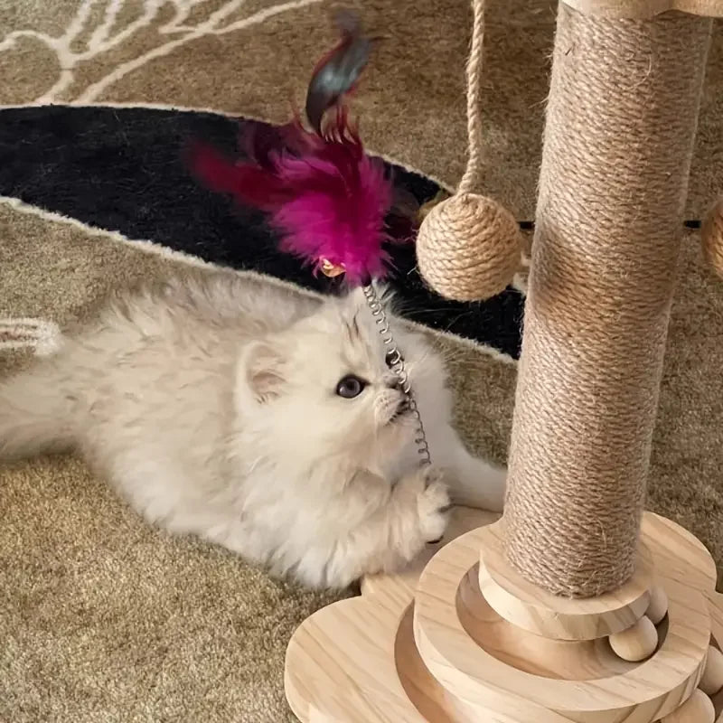 1pcs high-quality cat scratch board rotating platform - wooden fiber chew toy, durable and non shedding cat tree stand, vertical