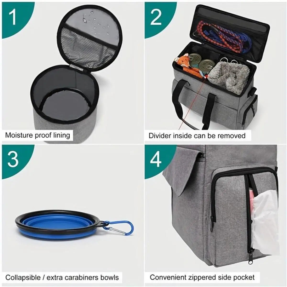 Pet Travel Bag Set Airline Approved Dog Cat Travel Organizer Weekend Tote Multi Function Pockets Supplies Bowls Containers