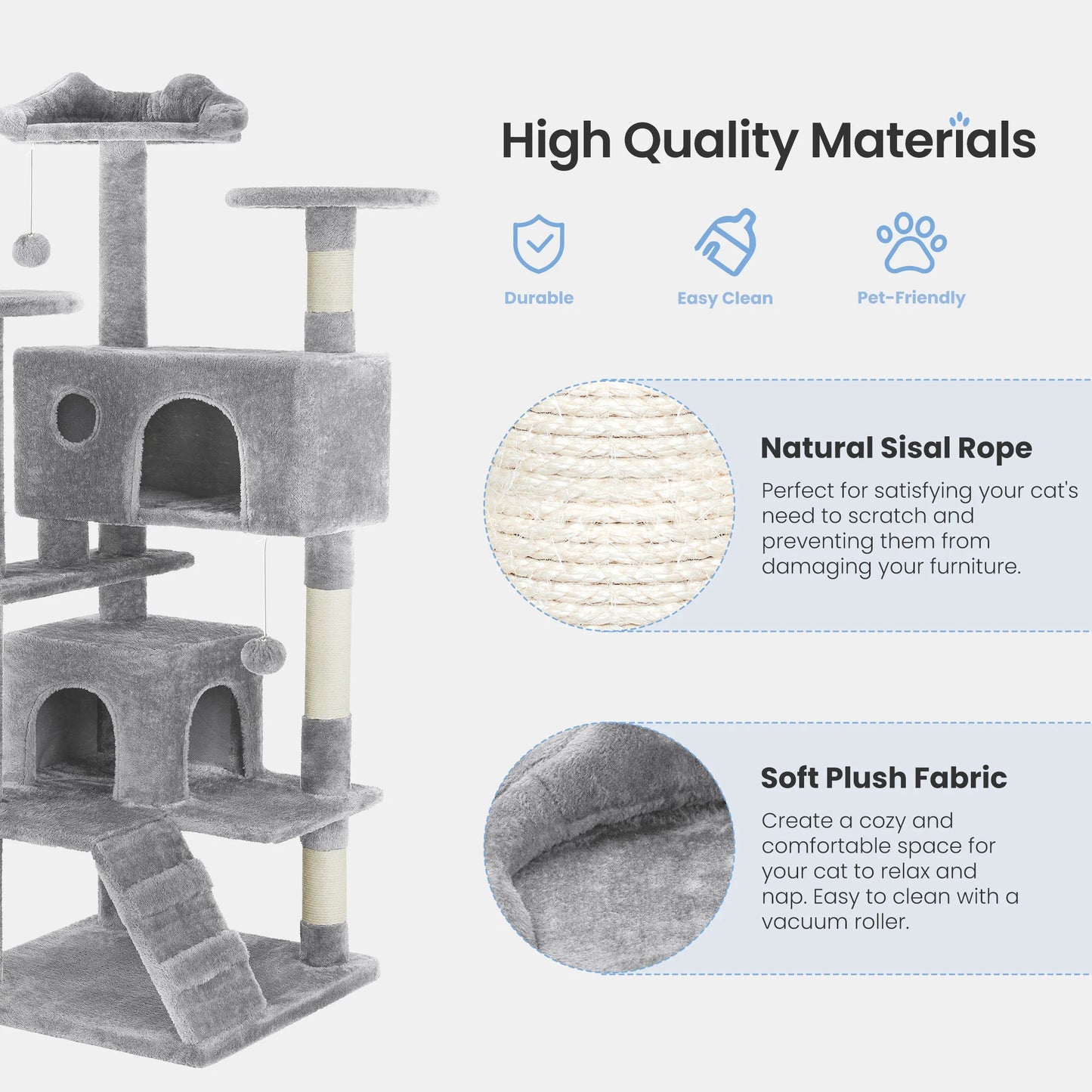 MCQ 54IN Indoor Cat Tree Tower Multi-Level with Sisal Scratching Post Round Platform Condo with Climbing Ladder Toys For Home