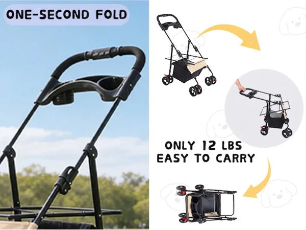 Cabusatly 2-In-1 Pet Stroller Foldable For Small Dogs And Cats