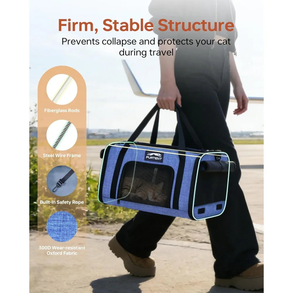 Airline Approved Soft Sided Cat Carrier With Litter Box Up To 15 Lbs