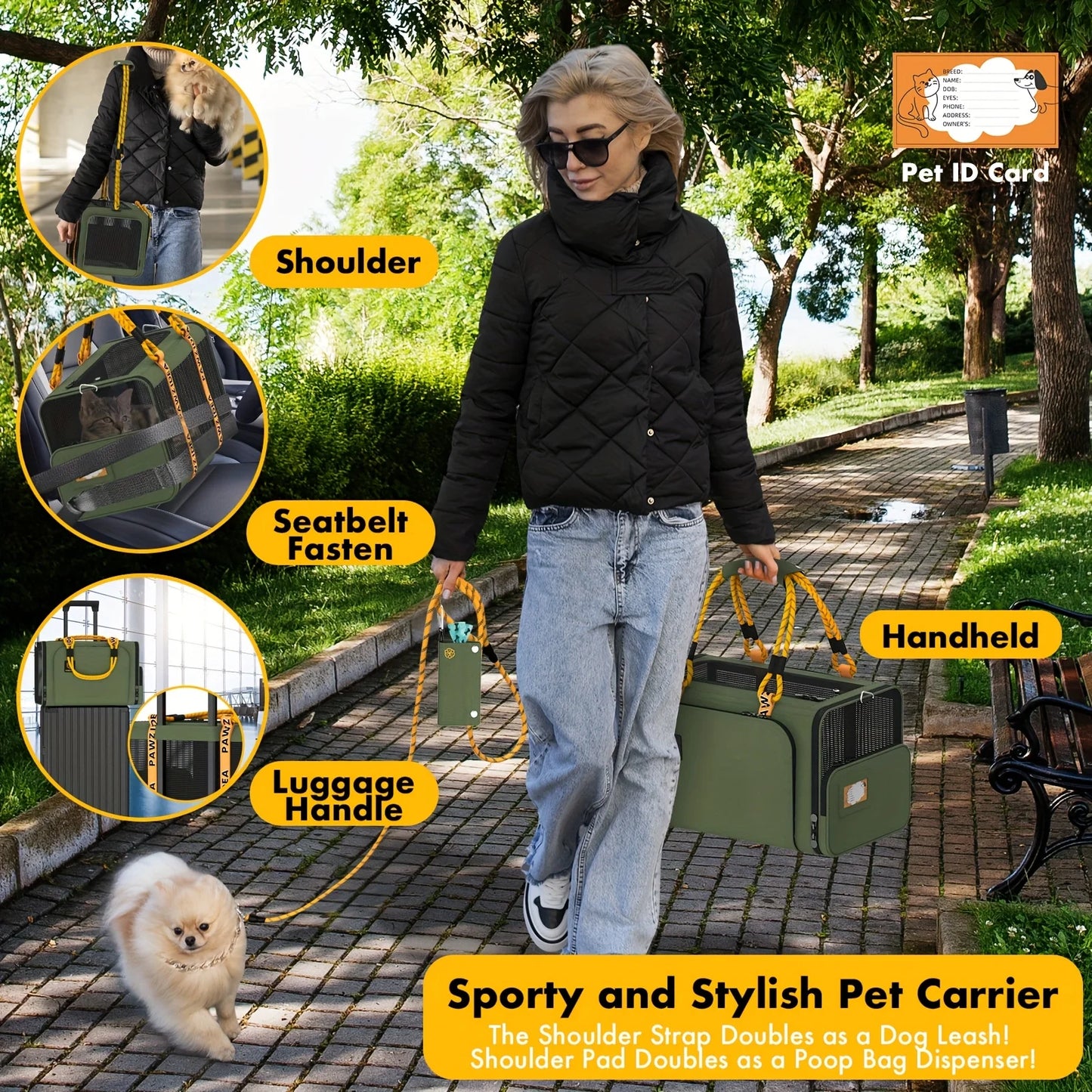 PAWZIDEA Expandable Cat Carrier With ID Card TSA Airline Approved